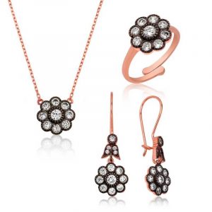 Gümüş Elmas Montür Çiçek Bayan Set