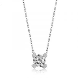 ​Gümüş Kalpli Tek Taş Bayan Kolye