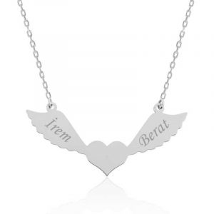 Gümüş Kanatlı Kalp İsimli Bayan Kolye