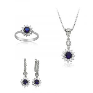 Gümüş Mavi Çiçek Bayan Set