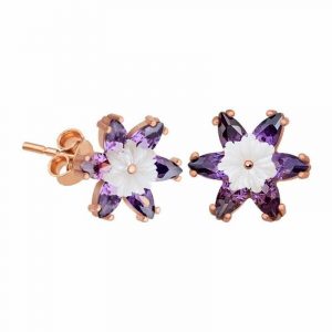 Gümüş Mor Lotus Çiçeği Küpe