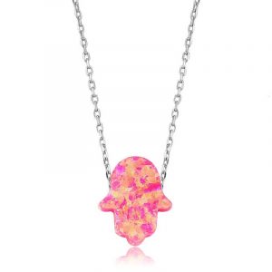 Gümüş Pembe Opal Fatma Eli Bayan Kolye