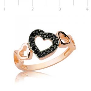 Gümüş Siyah Kalpli Bayan Yüzük