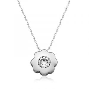 Gümüş Tek Taş Çiçek Bayan Kolye