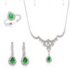 Gümüş Yeşil Taşlı Damla Bayan Set