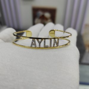 İsimli Kişiye Özel Taşlı Kadın Künye Bilezik